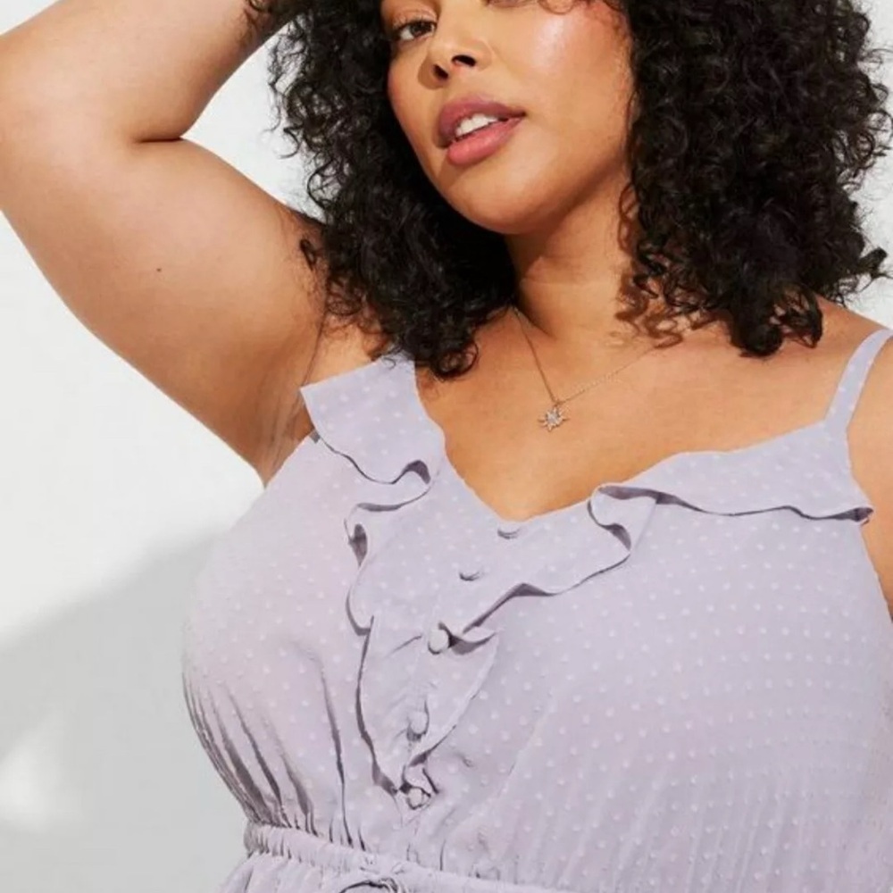 Torrid Gray Lilac Ruffle Front Chiffon Clip Dot Cami Blouse Plus Size 3X 3 22/24 - Picture 4 of 15